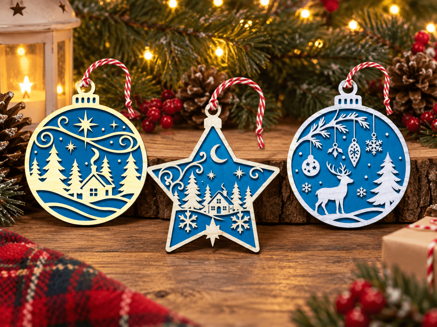 Bolas y estrella en azul