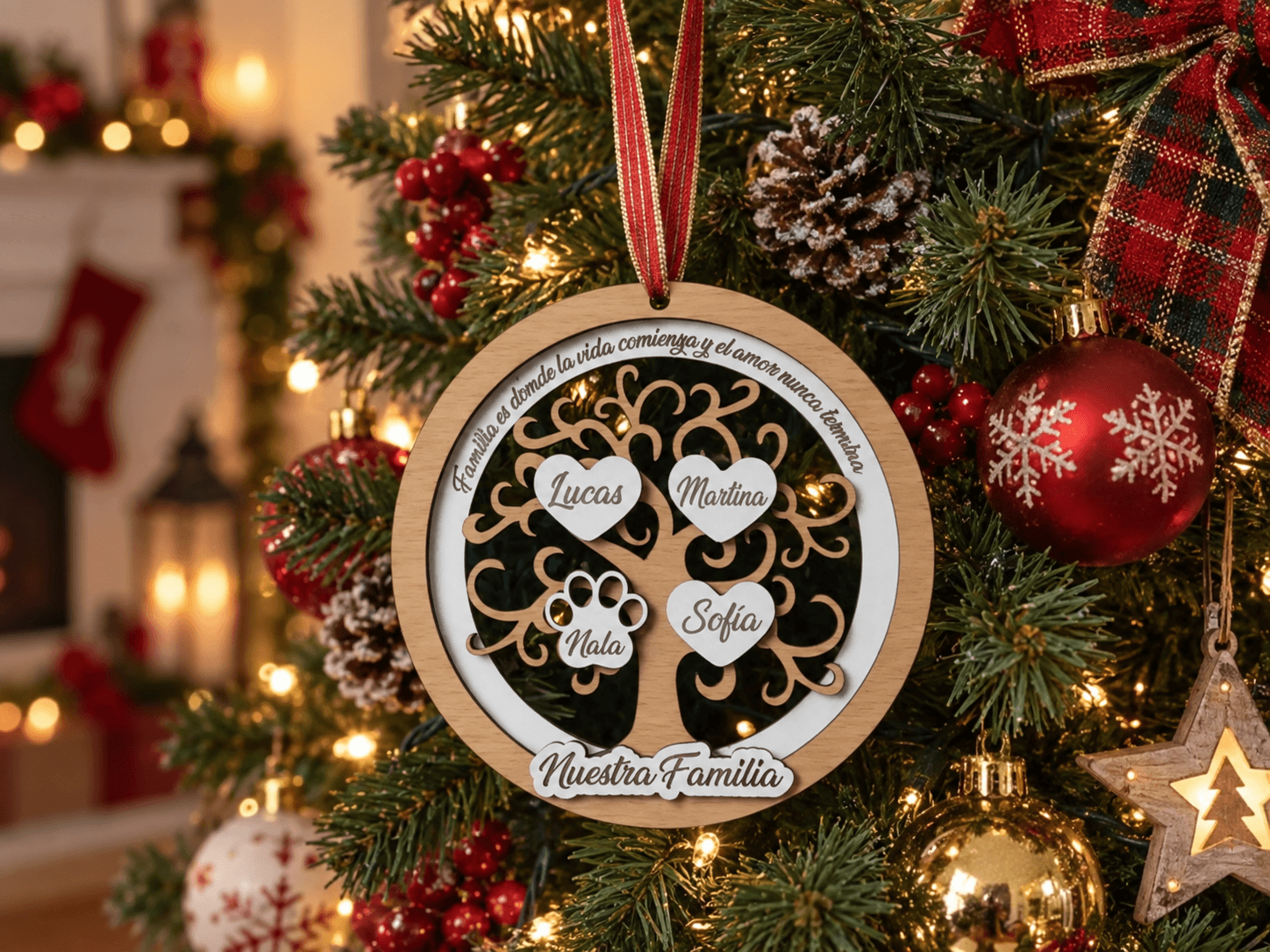 Adorno familiar de Navidad personalizado con nombres