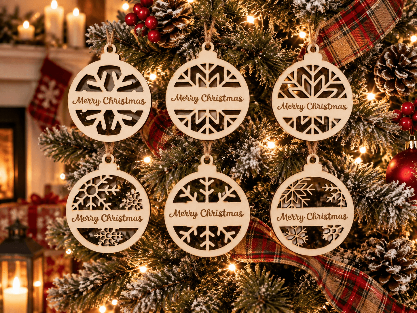 Bolas de Navidad personalizadas con nombres colgadas del árbol