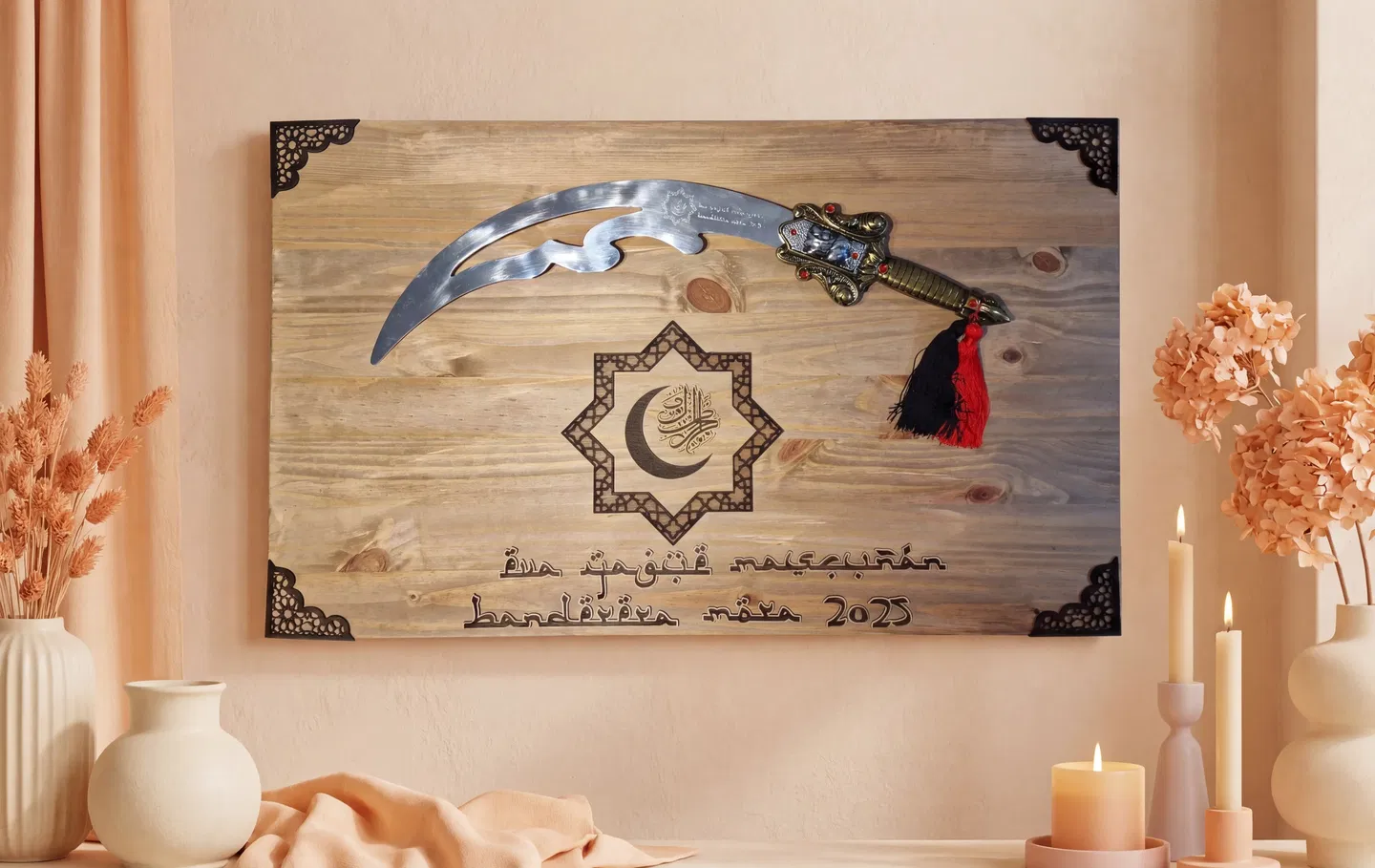 Panel de madera para exponer una espada