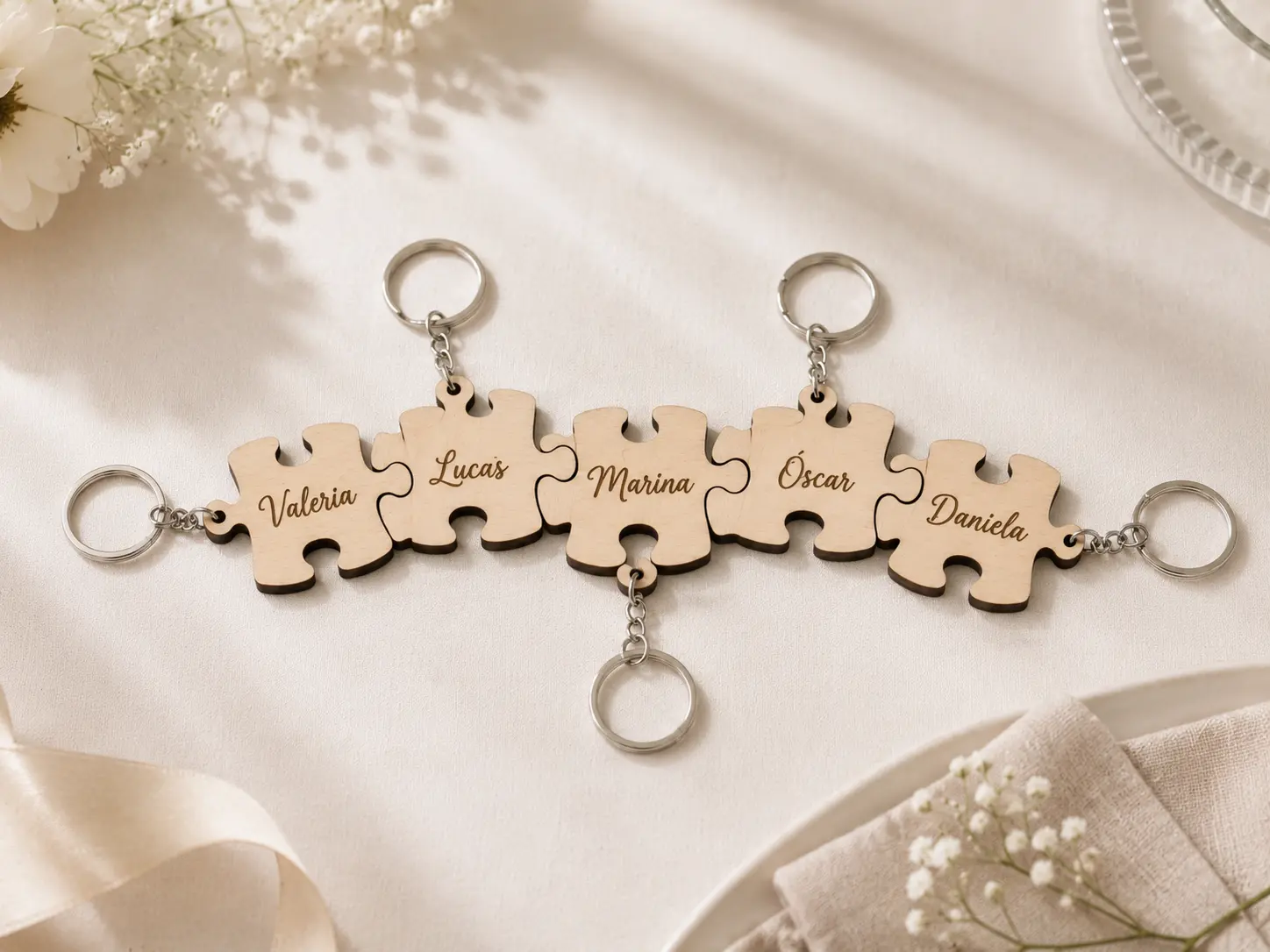 Llaveros Puzzle personalizado para boda hecho a mano por MariArT Natural - vista 2