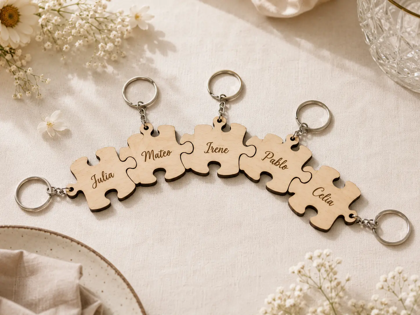 Llaveros Puzzle personalizado para boda hecho a mano por MariArT Natural - vista 3