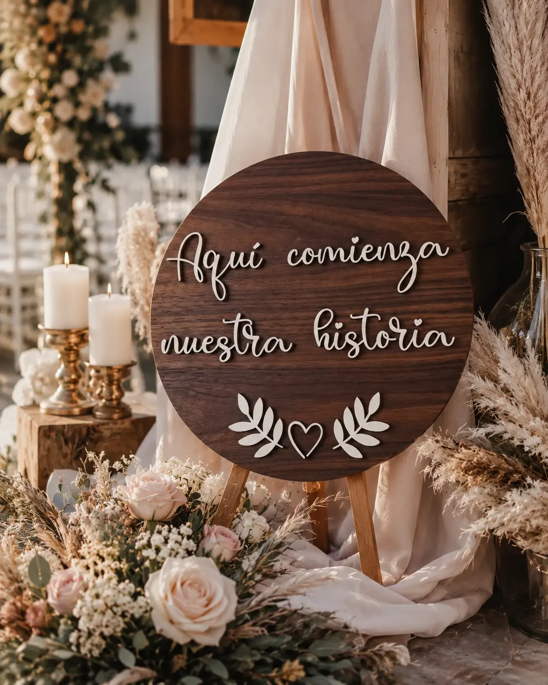 Círculo de bienvenida personalizado para boda hecho a mano por MariArT Natural