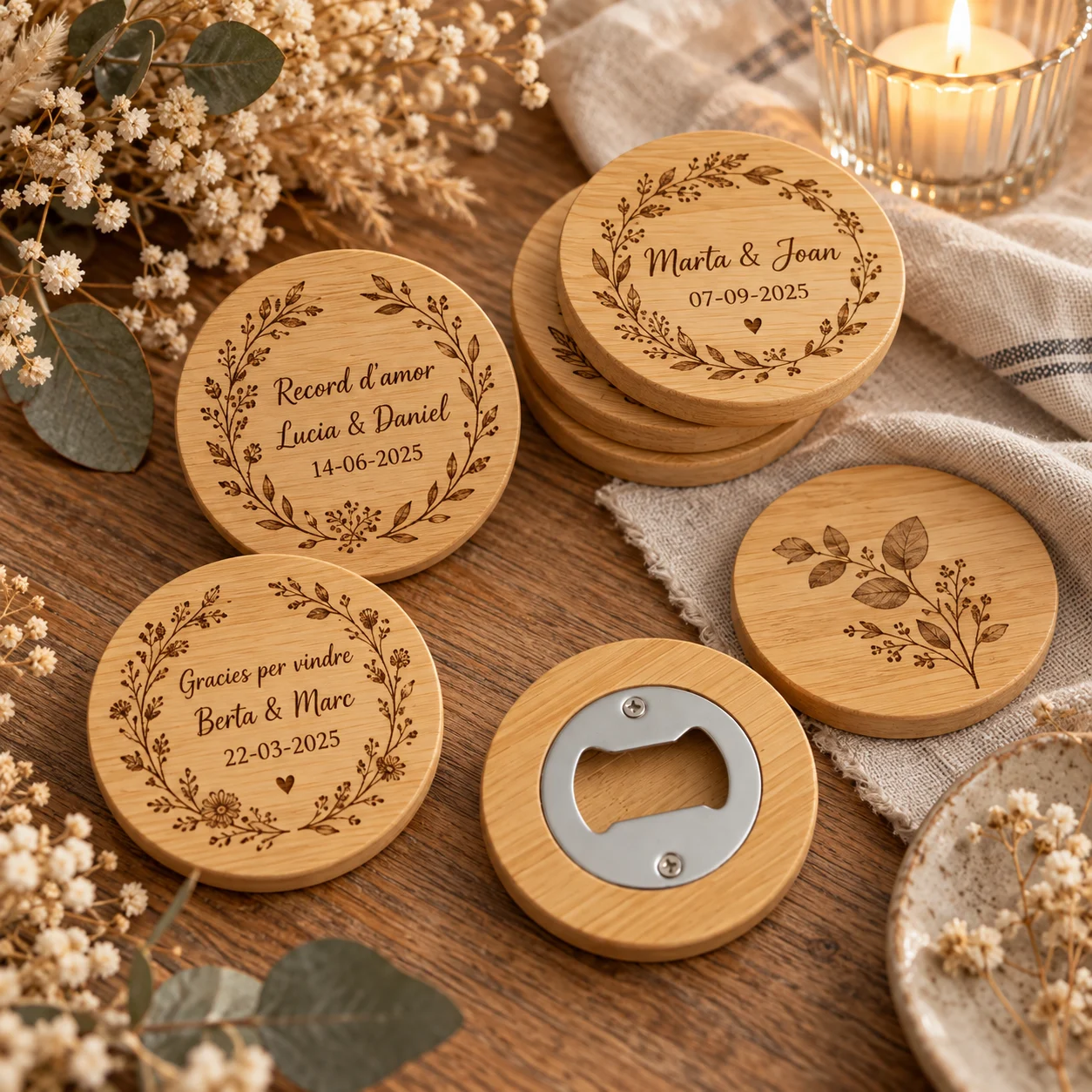 Abridores grabados para invitados de boda personalizados